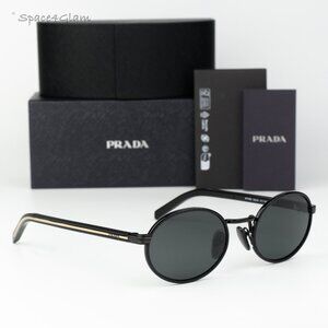 Prada Women Sunglasses Black Grey Oval PRB56S AAV08Z NEW AUTHENTIC
